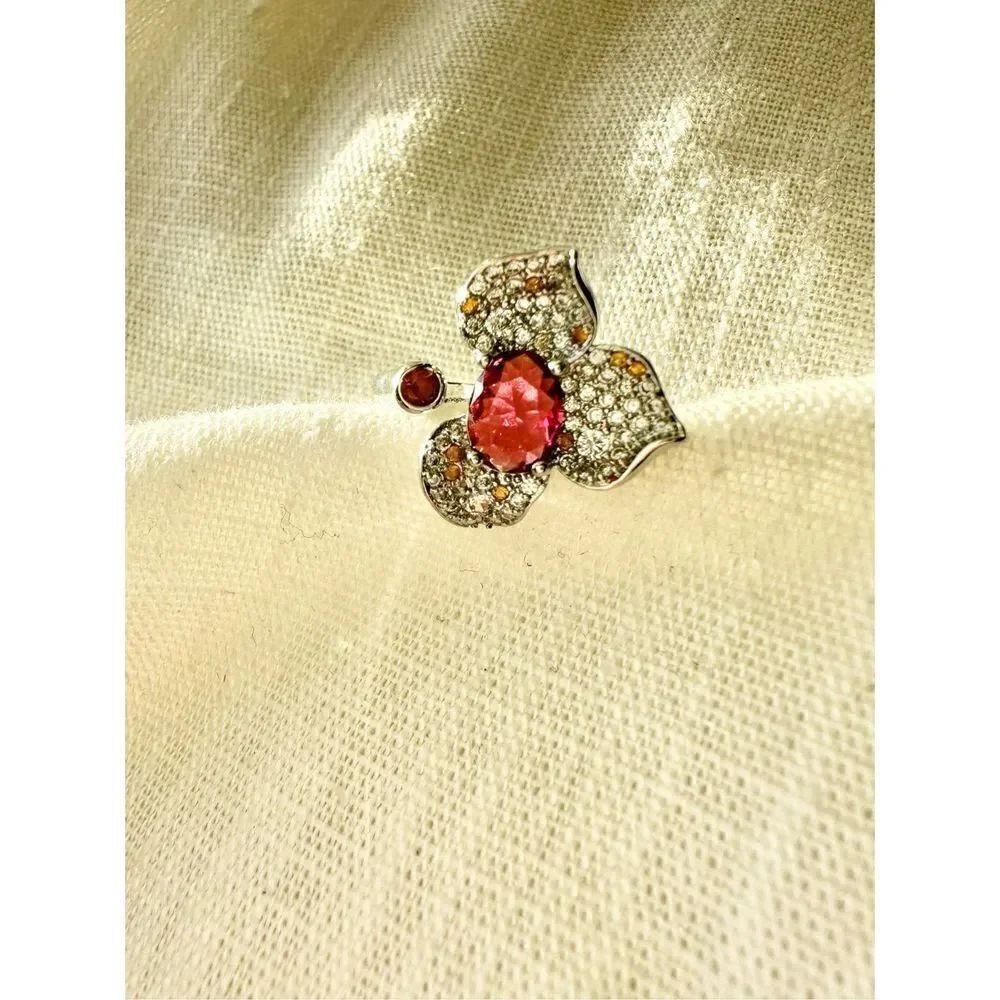 Red orchid cubic zirconia red color ring adjustable size